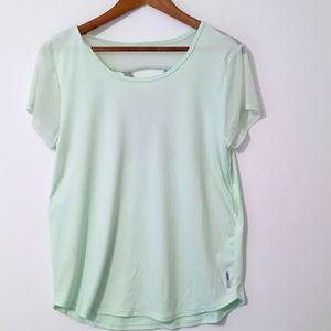 RBX womens size L pale green workout top cross back straps, sheer details